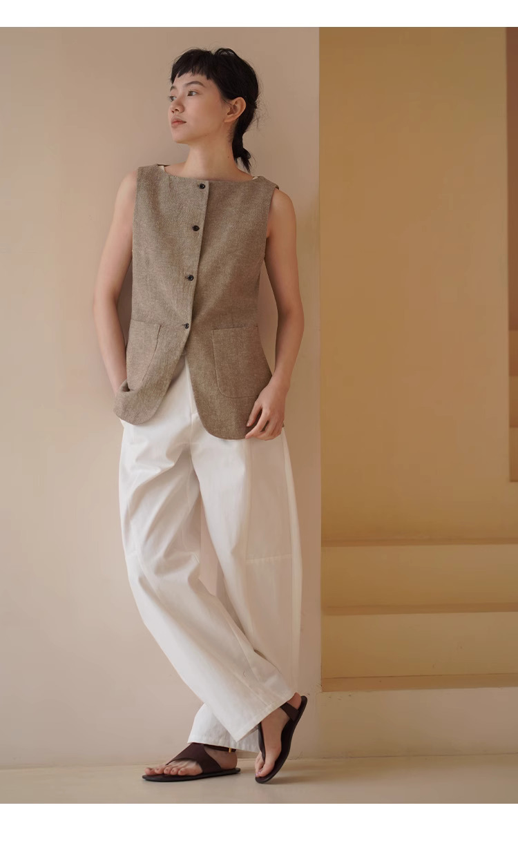 百搭基因立體剪裁分割直筒寬鬆版型高腰闊腿休閒長褲女