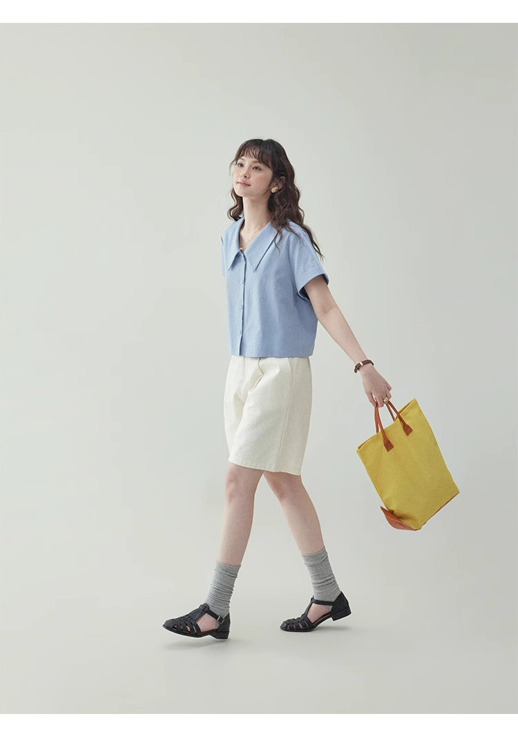 彩色條紋polo領純棉襯衫女夏季新款寬鬆短袖上衣