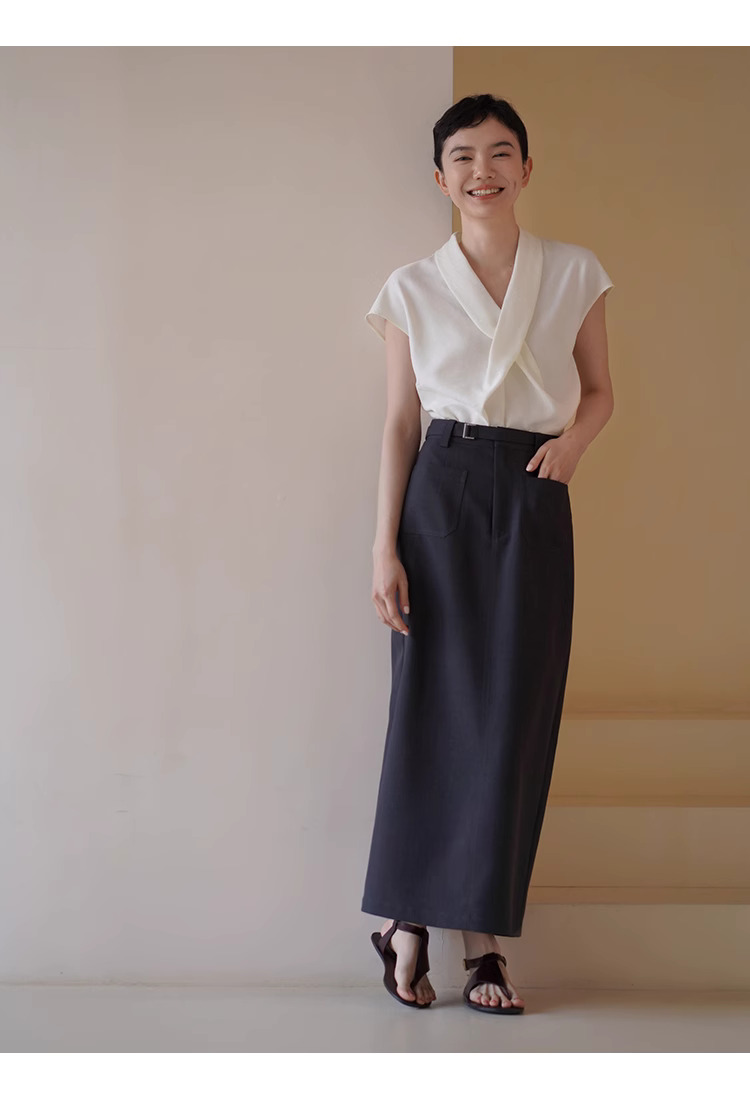 精緻姊姊交叉V領設計感優雅扭結收腰氣質垂順顯瘦上衣女