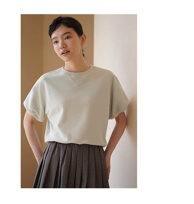 高比例棉柔軟迷你毛圈衛衣布料顯瘦插肩袖寬鬆休閒T恤女