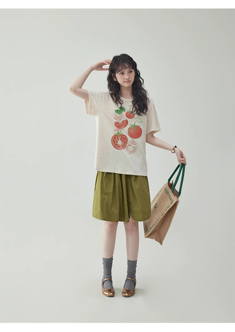 番茄印花圓領純棉短袖T恤女夏季新款少女感上衣