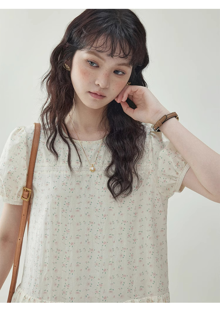 法式泡泡短袖碎花洋裝女夏季新款甜美減齡長裙
