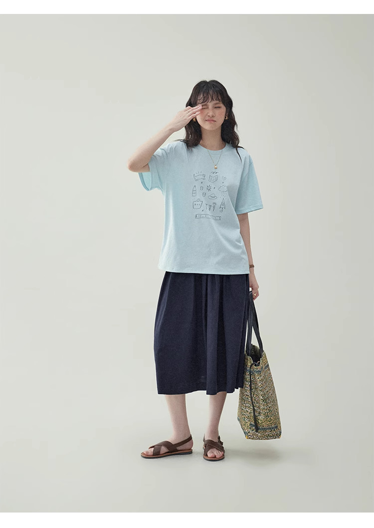 簡約印花純棉短袖T恤女25夏季新款休閒寬鬆上衣