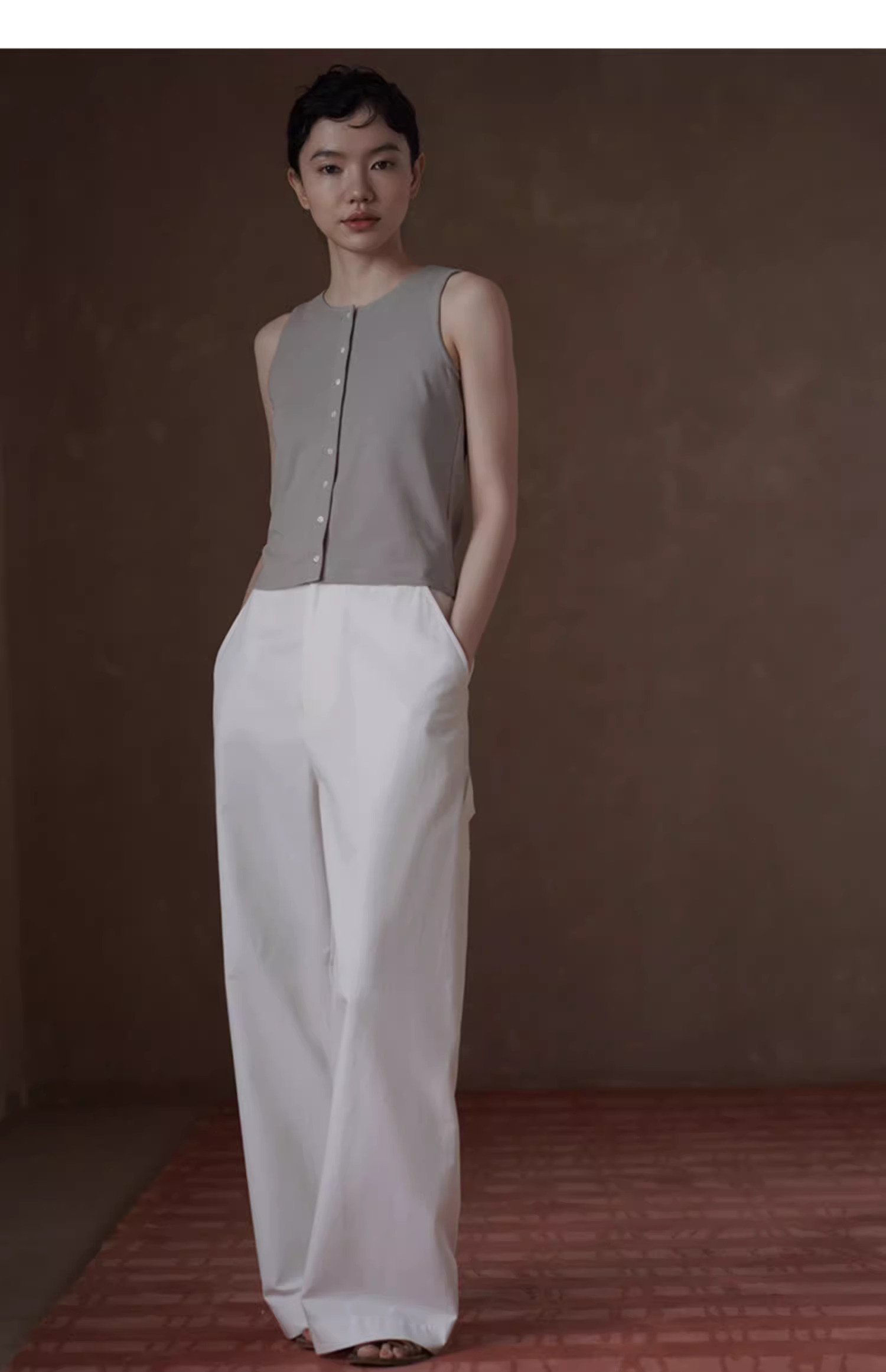 涼感百搭夏日棉萊賽爾混紡斜紋挺括抗皺寬鬆顯瘦長褲女