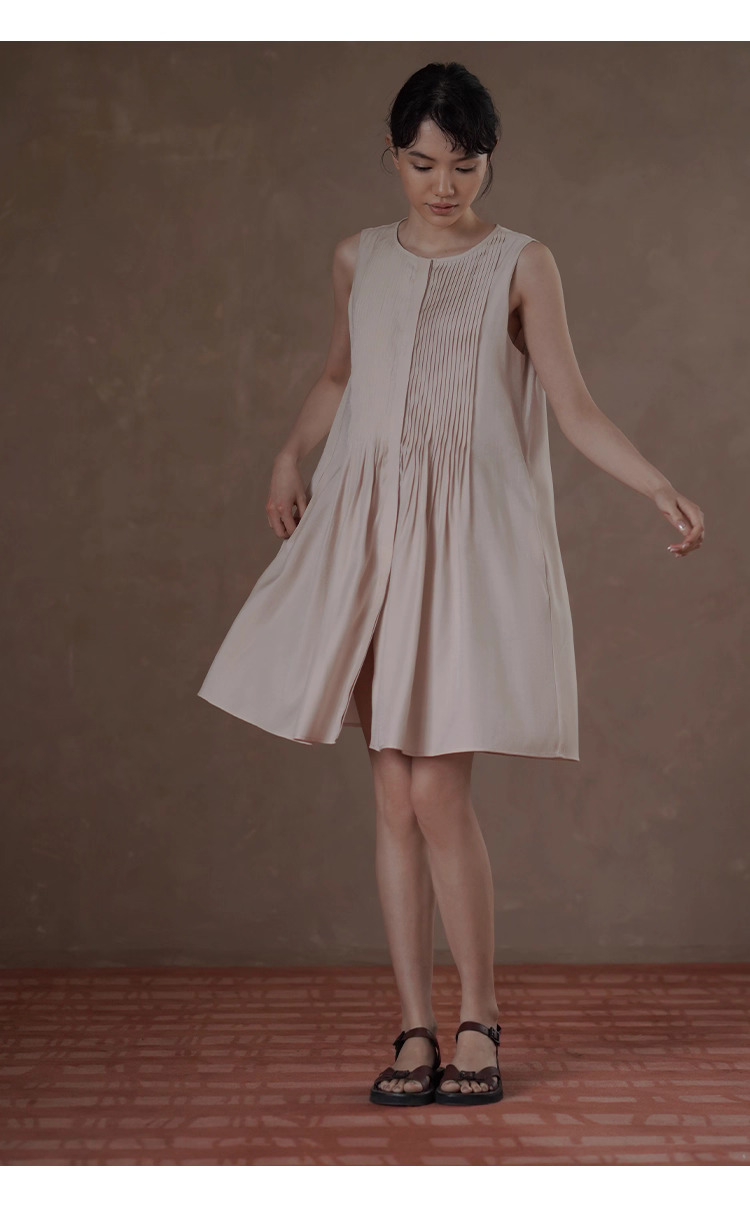 瓔珞粉紅少女重工塔克線洋裝飄逸寬鬆顯瘦小個子