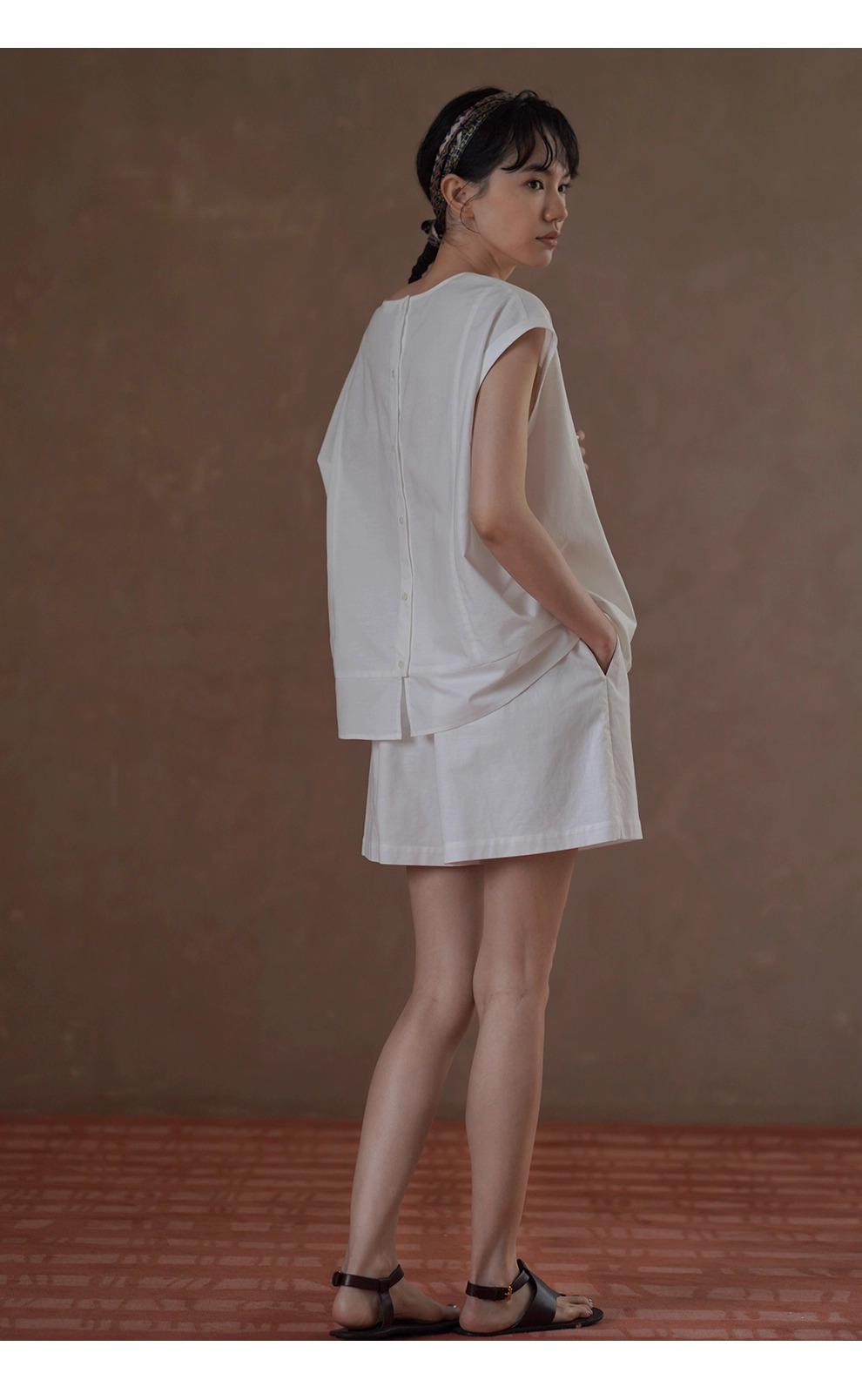 月光沙灘亞麻棉混紡度假透氣涼爽寬鬆上衣短褲兩件套裝