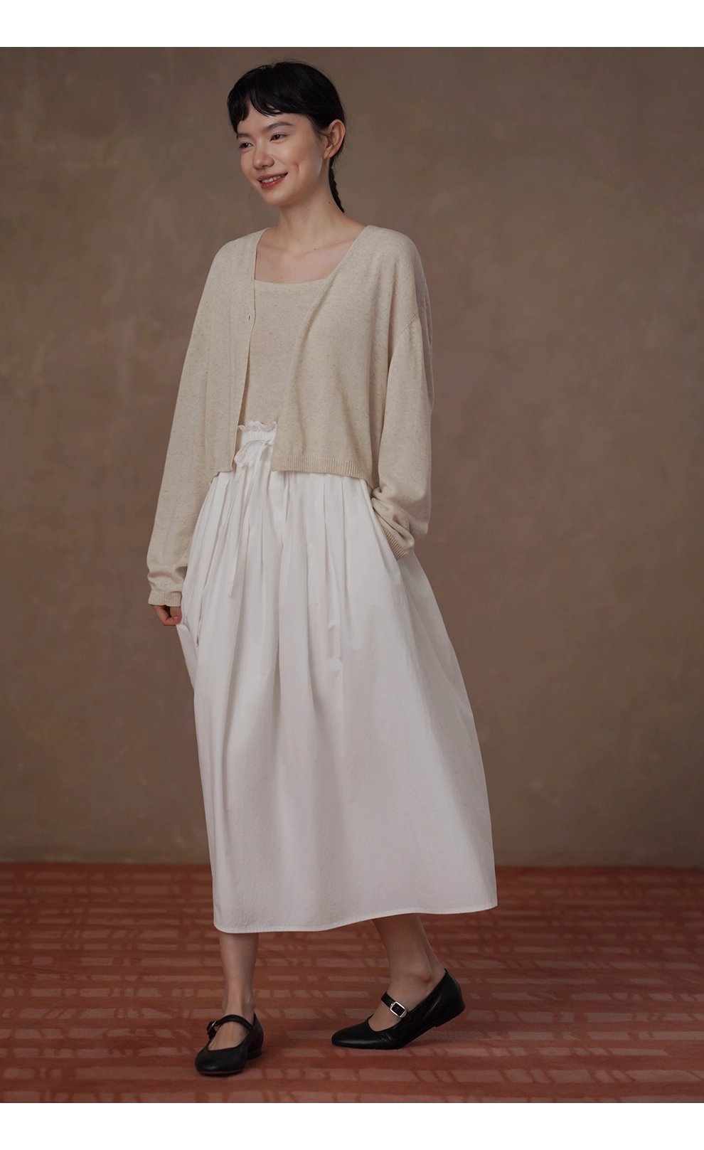 清新燕麥萊賽爾亞麻混紡背心開襟針織溫柔通勤兩件套女