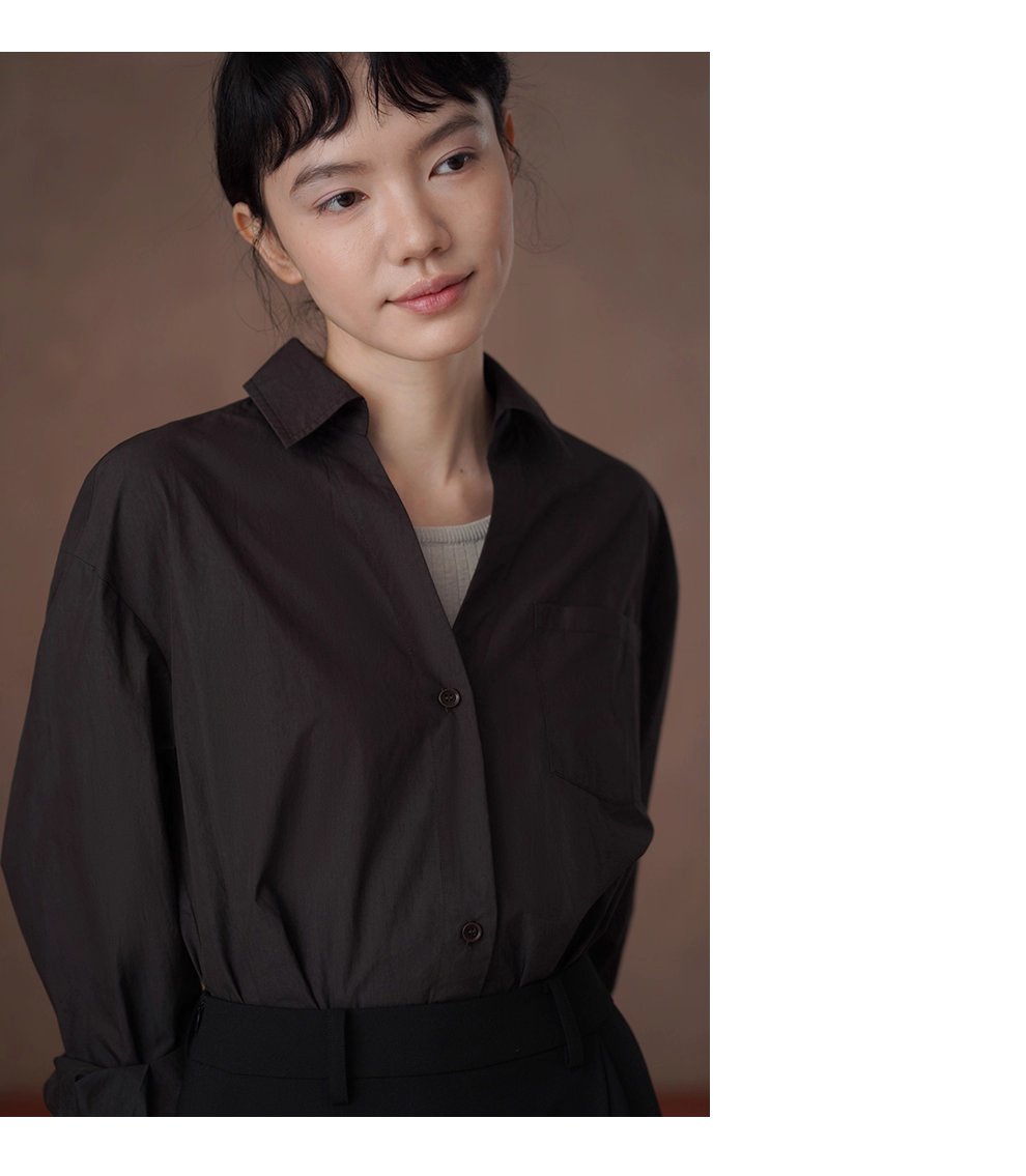 知識分子高智感襯衫濃鬱古巴咖寬鬆顯瘦V領廓形通勤上衣