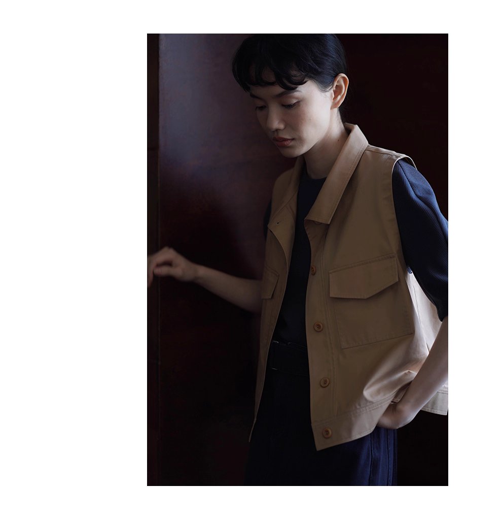 楓葉長椅馬甲顯瘦挺括親膚萊賽爾棉立領工裝疊穿外套女