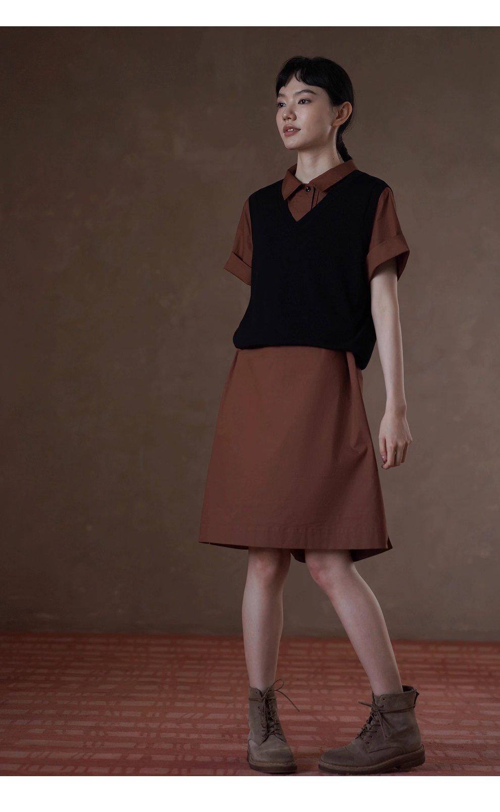 奶柿西達襯衫裙100棉挺括寬鬆顯瘦Polo短袖小個子洋裝