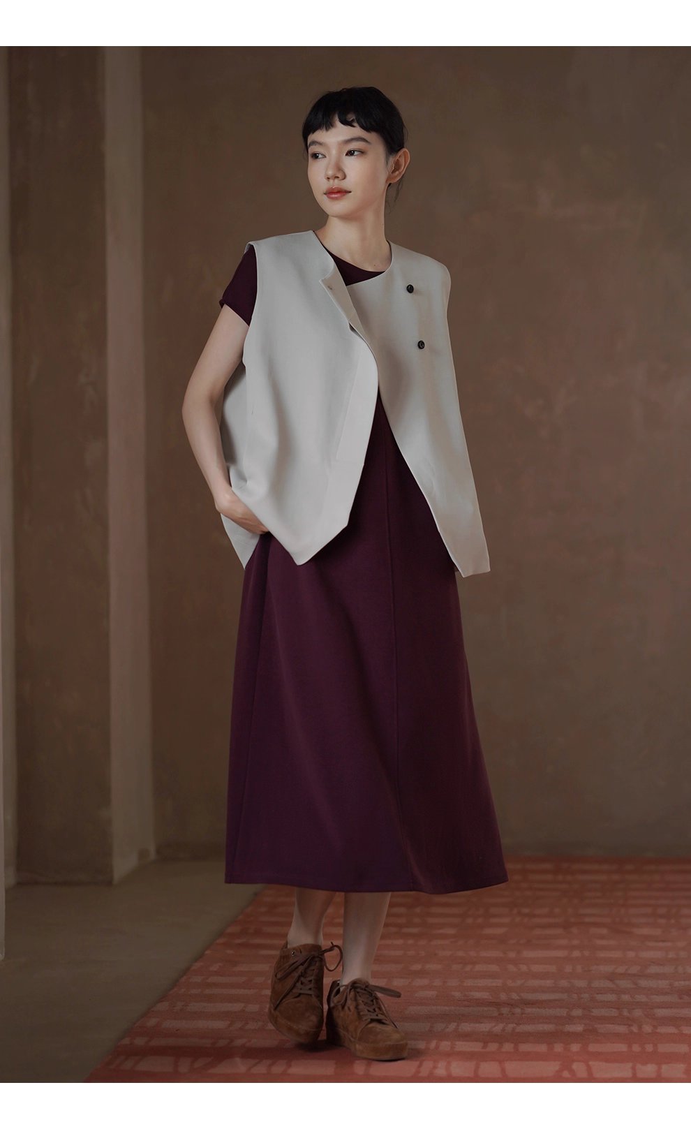 桑葚莊園超正顯白軟糯空氣感圓領直筒顯瘦寬鬆長洋裝