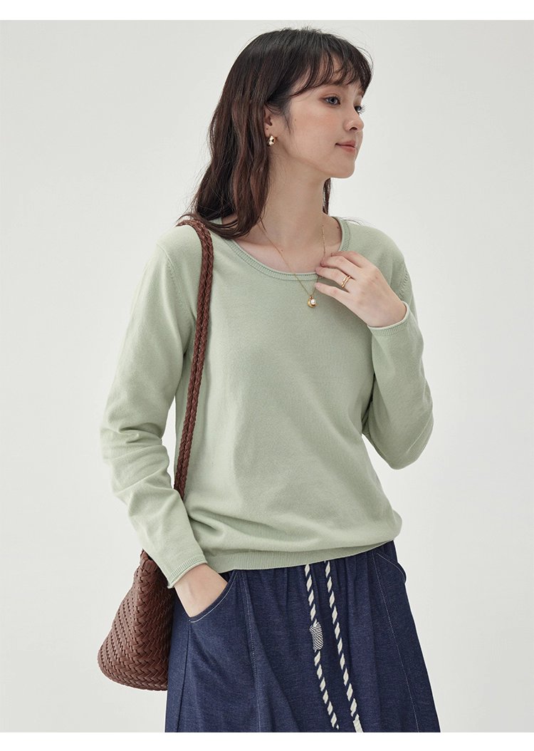韓系純色毛衣長袖針織衫女秋季新款圓領純棉上衣