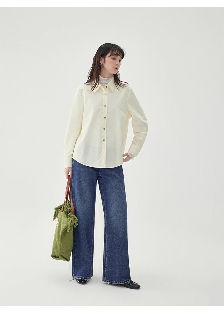 單排扣寬鬆繡襯衫女秋季新款慵懶長袖上衣