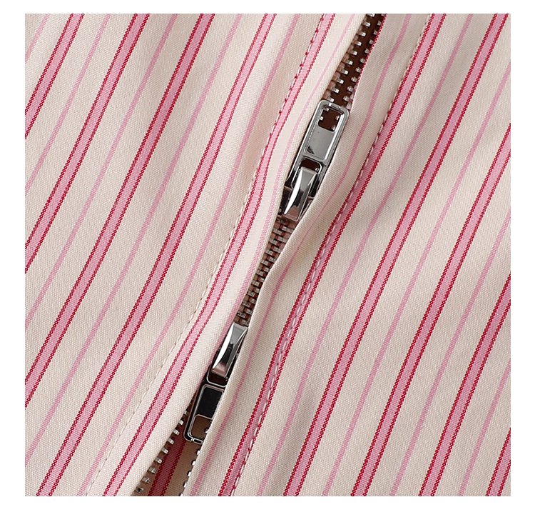 粉紅色圖案雙拉鍊長袖襯衫女秋季新款純棉外套上衣