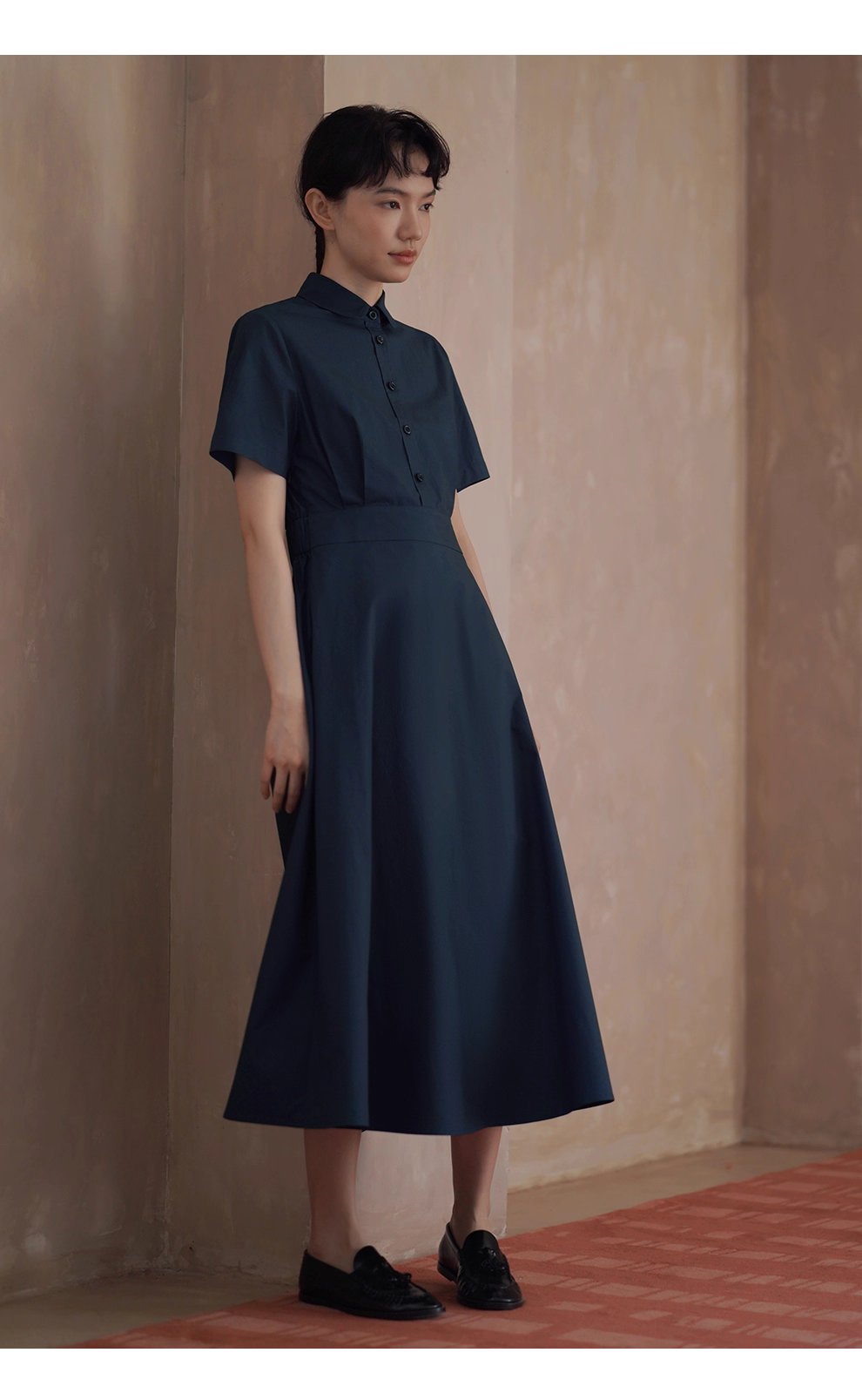 完美日常簡約通勤收腰大裙擺顯瘦遮肉梨形襯衫洋裝女