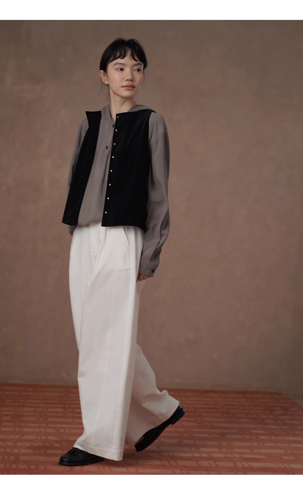 垂爽絲滑綿軟手感顯瘦寬鬆上衣半門襟休閒連帽長袖襯衫