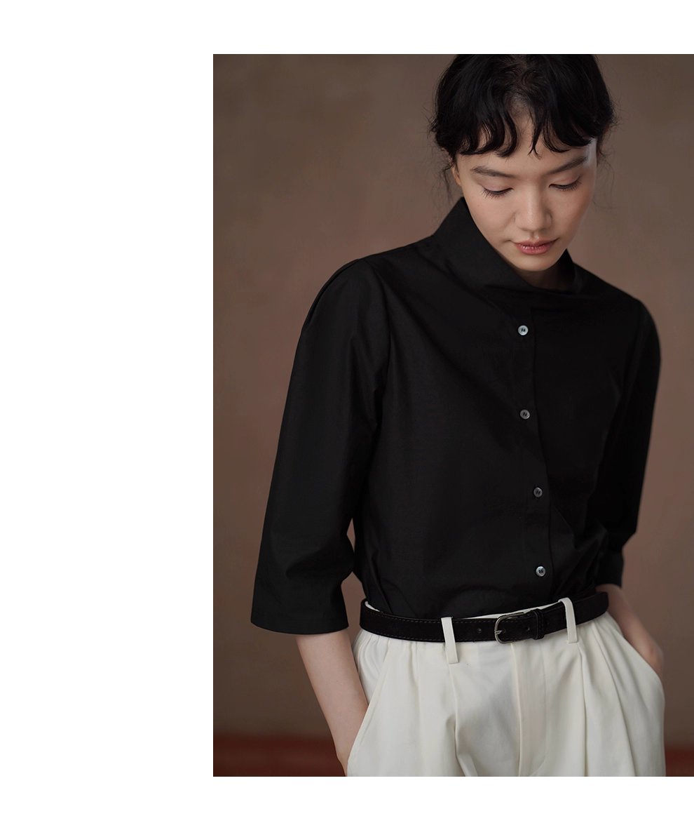 立裁版型挺括親膚萊賽爾棉上衣立領半袖通勤顯瘦襯衫女