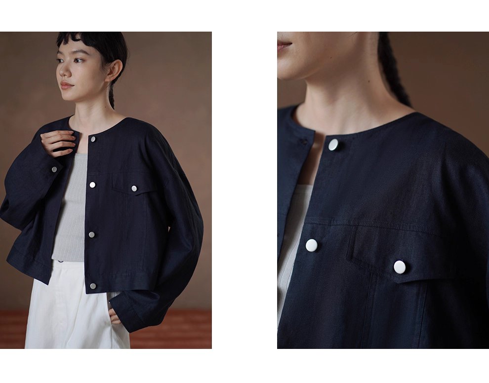 輕工裝挺括透氣苧麻棉寬鬆箱型短長袖顯瘦通勤外套女