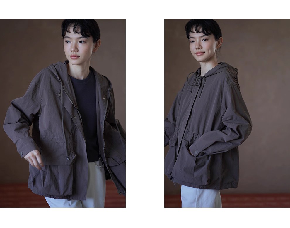 假期健行立體口袋設計抽繩收腰連帽寬鬆顯瘦沖風外套女