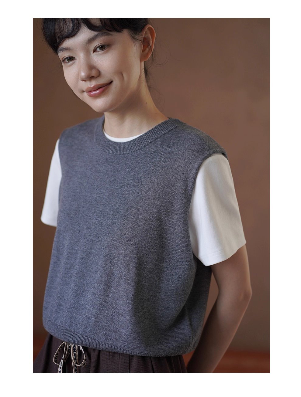 秋冬不可或缺時髦老錢圓領羊毛混紡百搭針織背心女