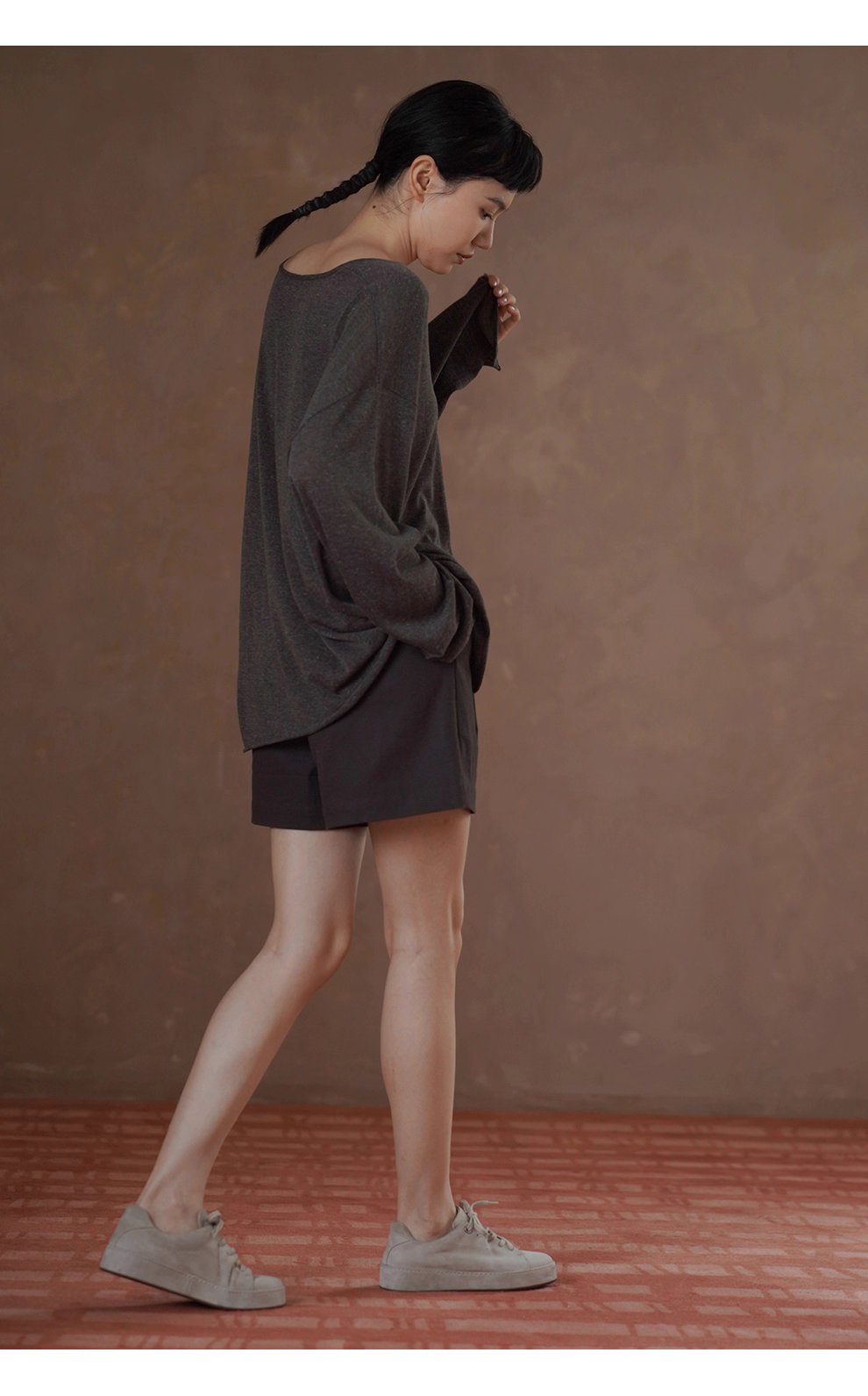 紙片人V領慵懶罩衫清爽天絲亞麻紗線寬鬆顯瘦長袖上衣女