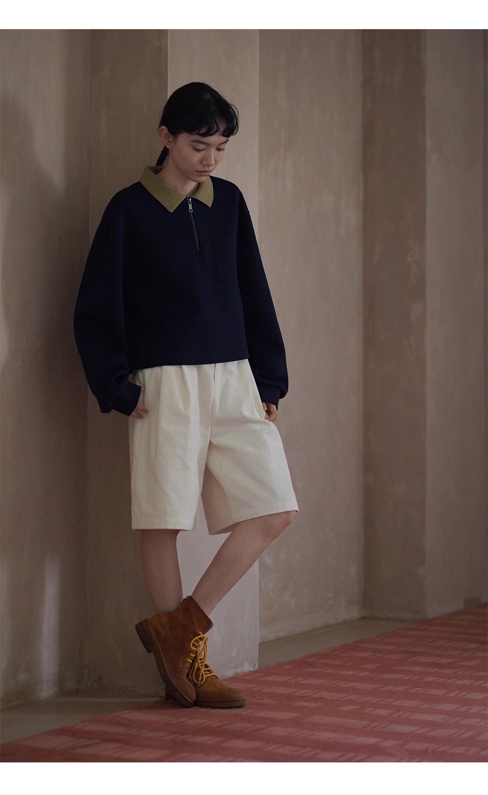 正統學院風撞色Polo領衛衣空氣層針織布料寬鬆顯瘦上衣