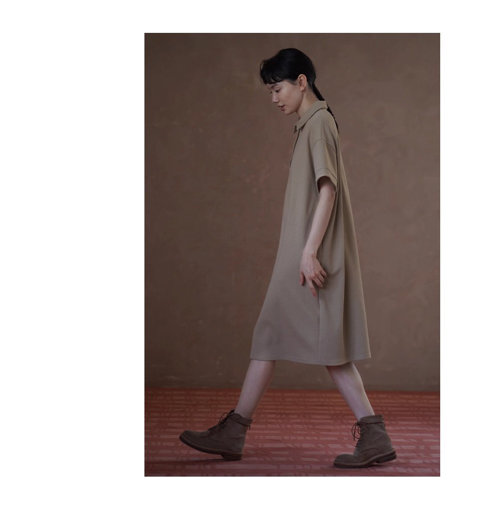 入秋的選擇寬鬆落肩顯瘦不挑人直筒polo領學院風洋裝