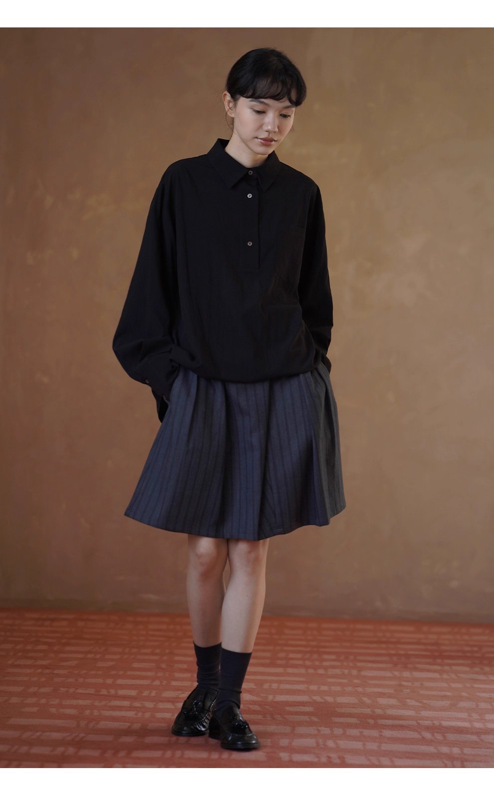 老錢氣質鬆弛寬鬆顯瘦半開門襟襯衫滑爽通勤長袖polo女