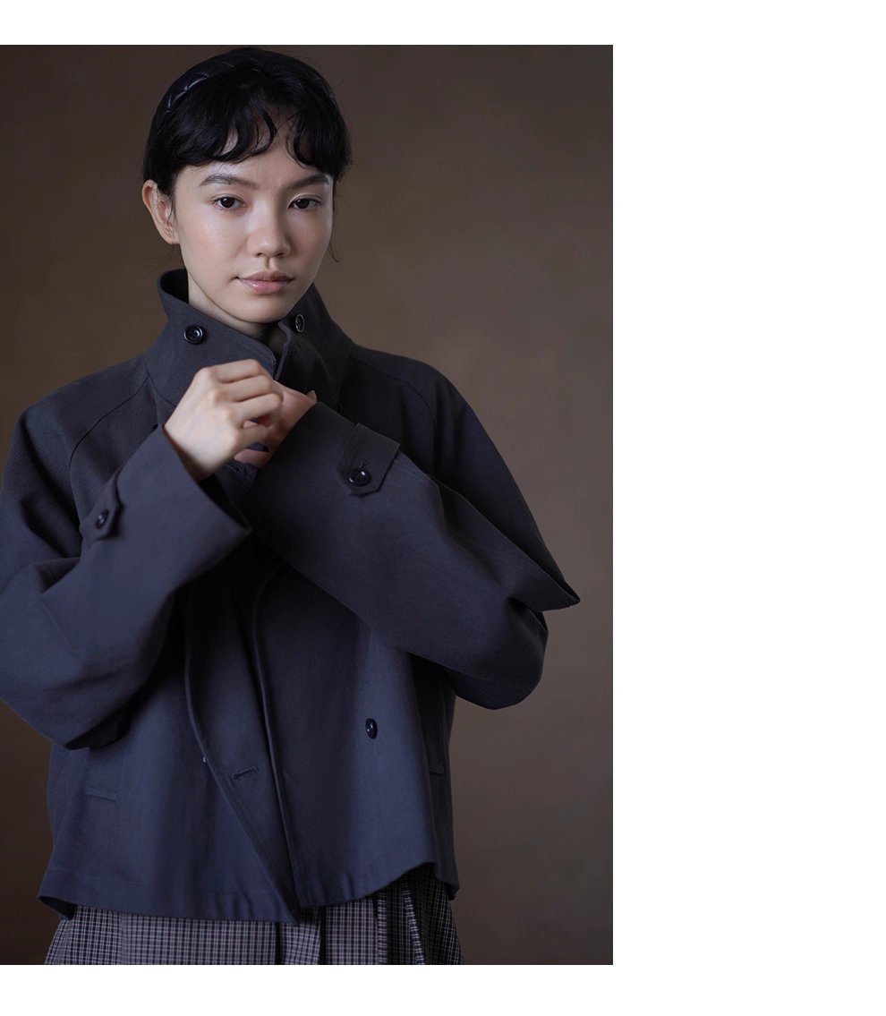 波士頓橋風衣挺括萊賽爾棉氣質立領剪裁寬鬆顯瘦外套女