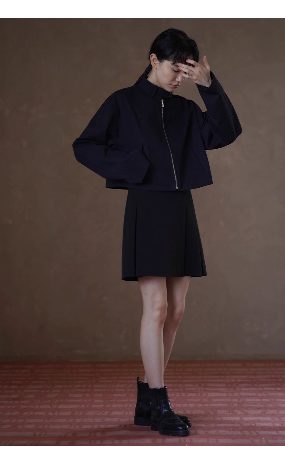 簡約騎士夾克立領日字袢小個子短款寬鬆落肩顯瘦外套女