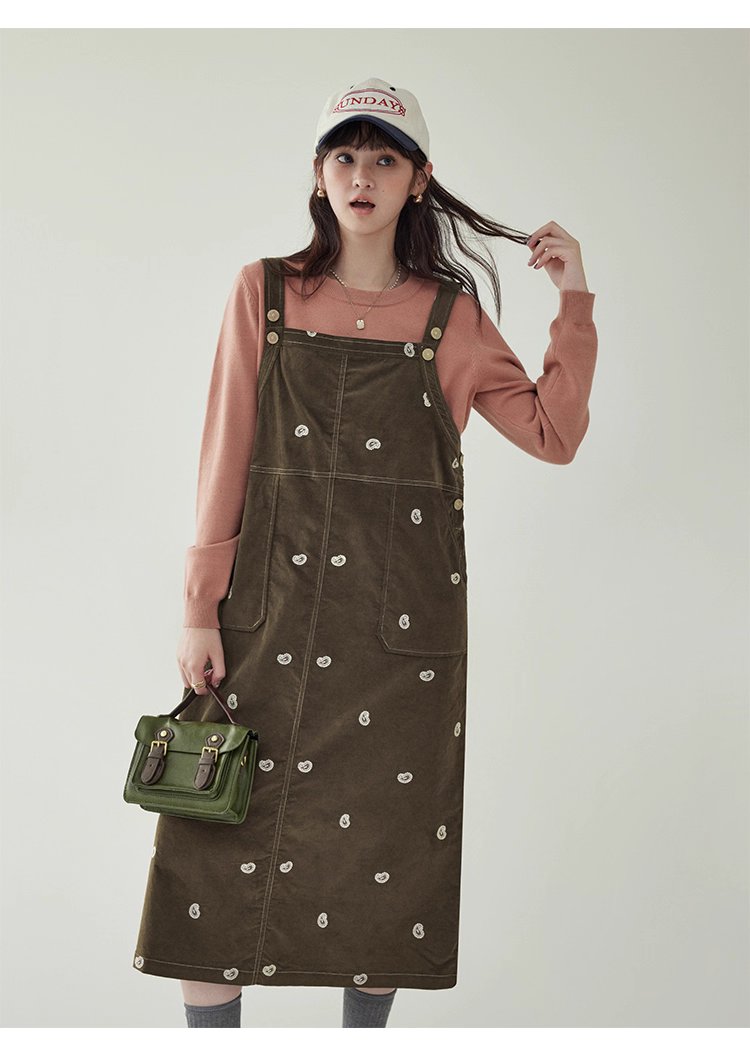 減齡刺繡純棉背帶洋裝女秋季新款後開叉a字裙