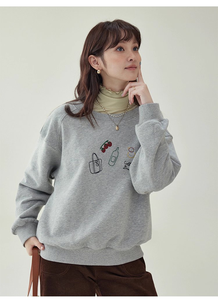 減齡刺繡圓領純棉衛衣女25秋季新款寬鬆長袖上衣