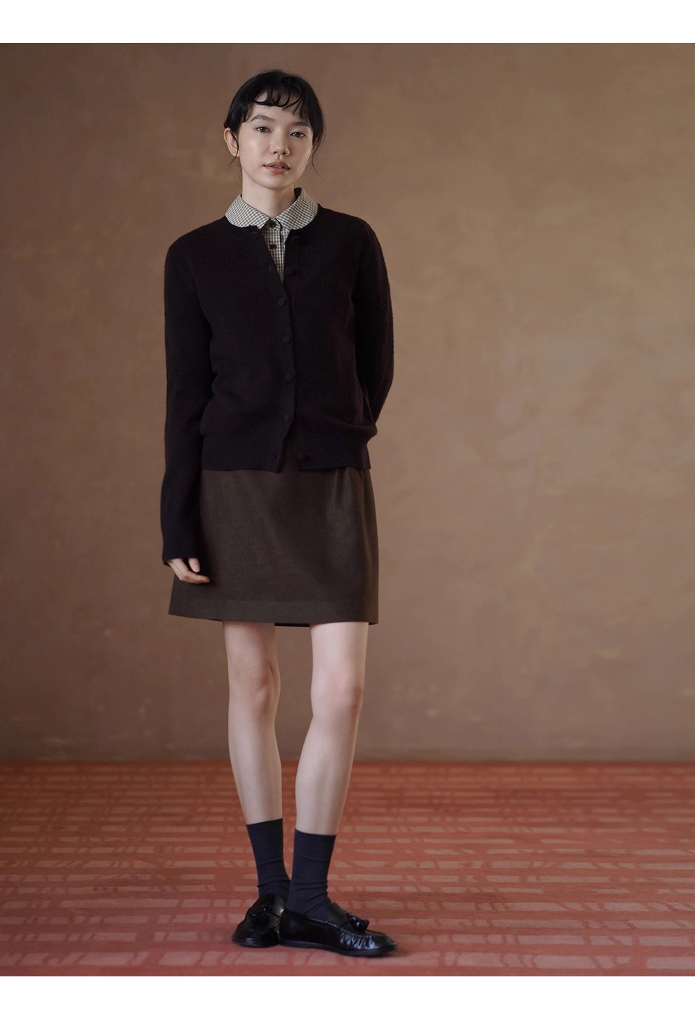 檀香肉桂咖山羊絨羊毛混紡柔軟保暖針織開襟衫通勤外套女