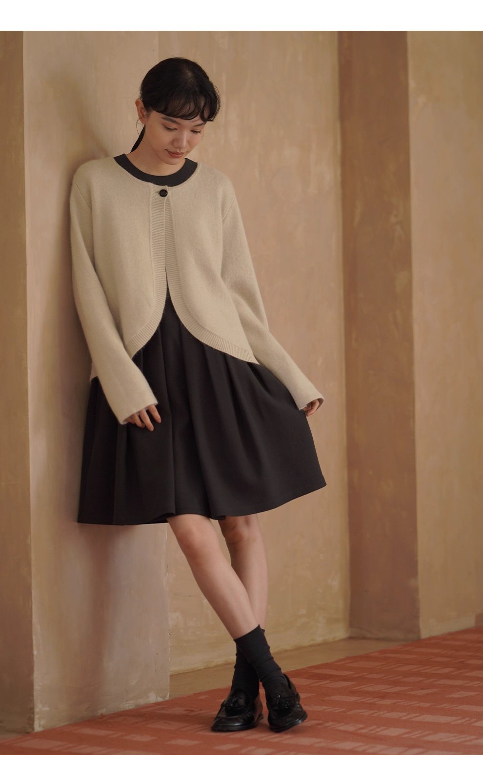 溫柔濾鏡氛圍感軟糯兔毛羊毛外套弧形門襟寬鬆毛衣開襟衫