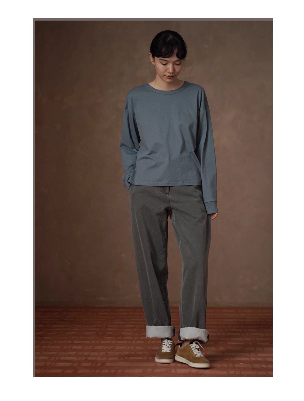 挺闊水洗100棉擦絨手感寬鬆後領口紐扣顯瘦百搭長袖上衣