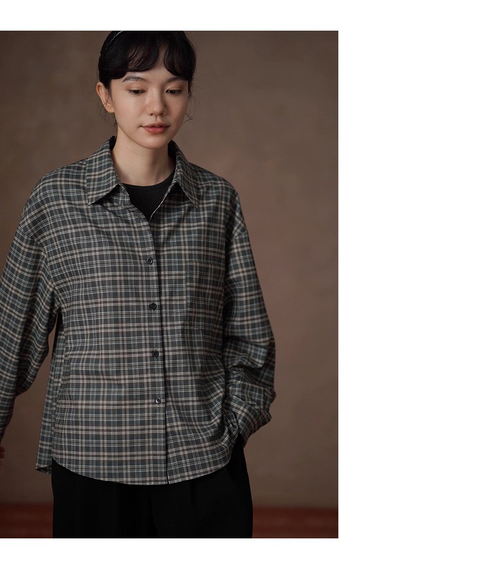 馬德拉斯復古格紋襯衫落肩寬鬆英倫疊穿學院翻領上衣女