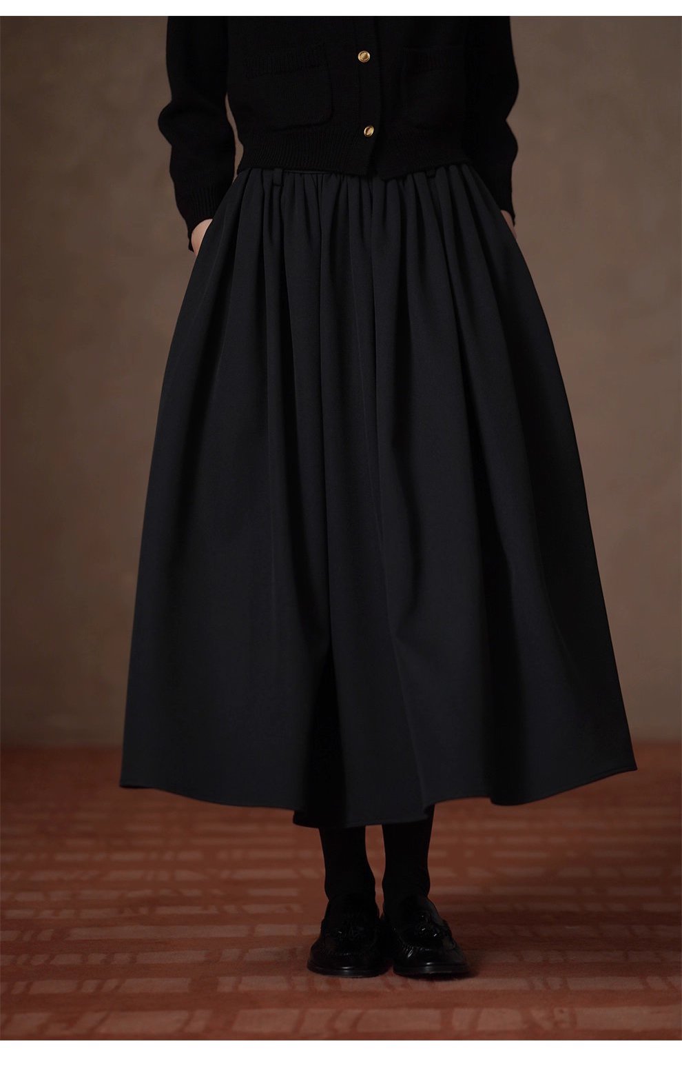 優雅舞者立體A字廓形顯瘦遮肉高腰捏褶蓬蓬通勤半身裙女