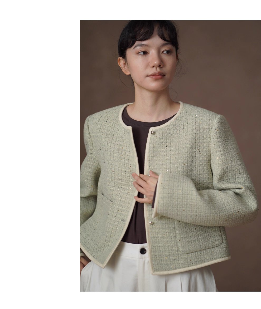 茉莉花紗編織小香羊毛混紡肌理感通勤顯瘦短版西裝外套