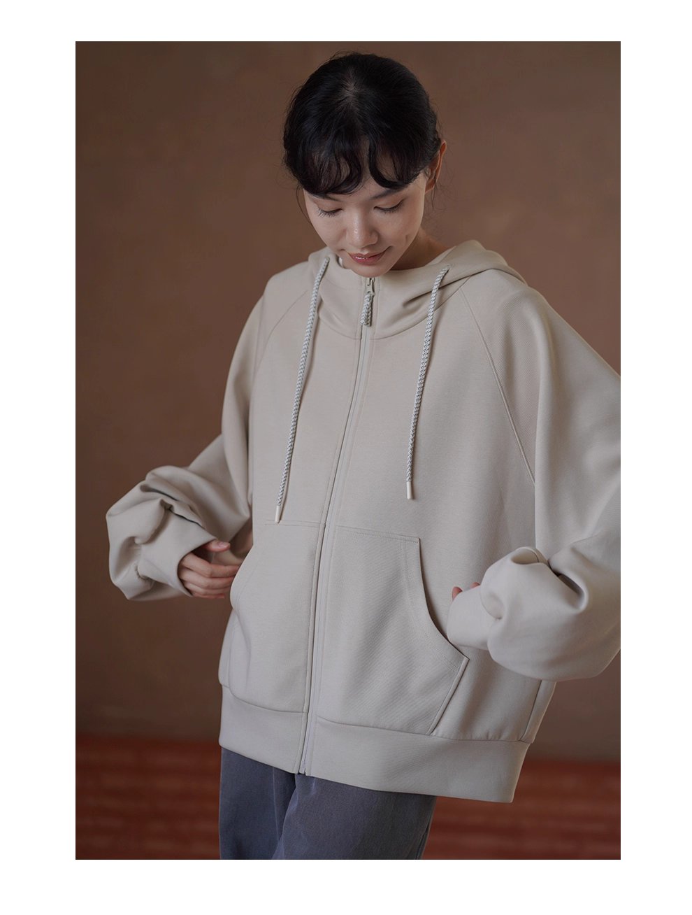 細節控柔軟起司衛衣休閒寬鬆暗格肌理棉感顯瘦連帽外套