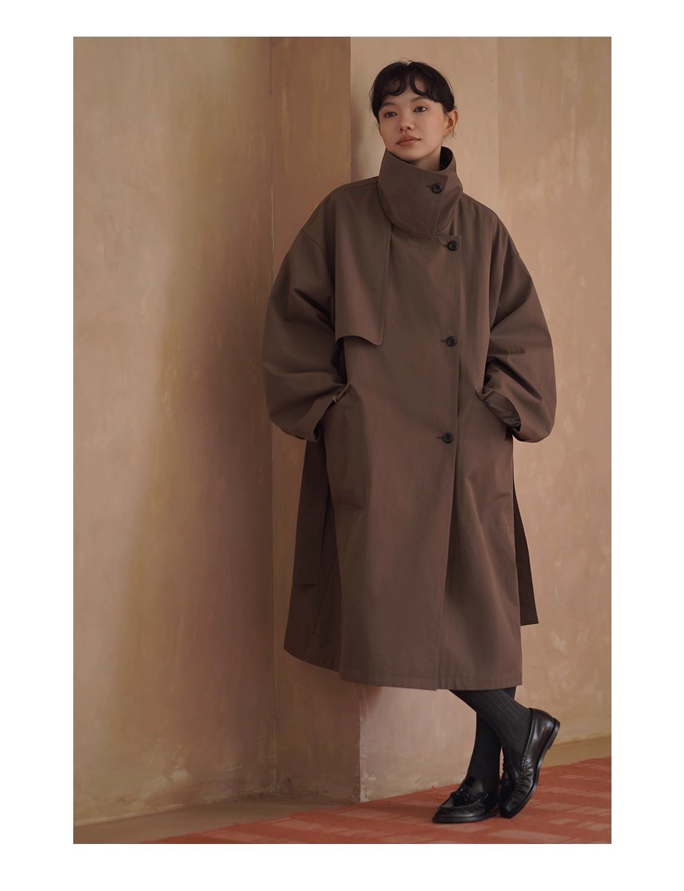 利落入秋100棉挺括寬鬆簡約氣場長款顯瘦通勤風衣外套女