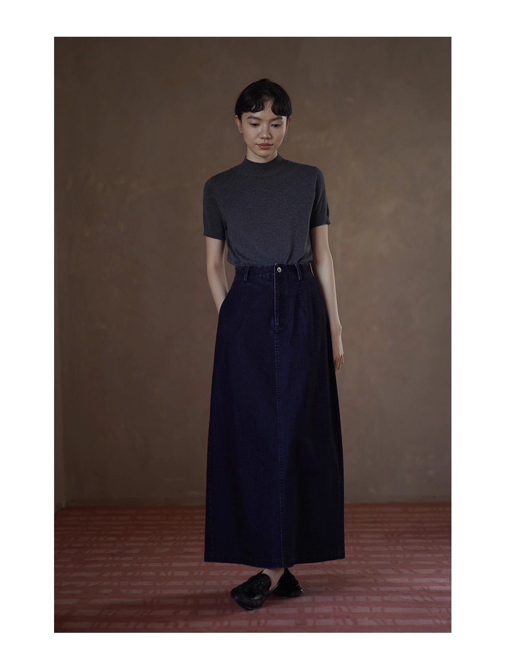 復古時髦做舊磨毛牛仔長款半身裙高腰微A寬鬆顯瘦裙子