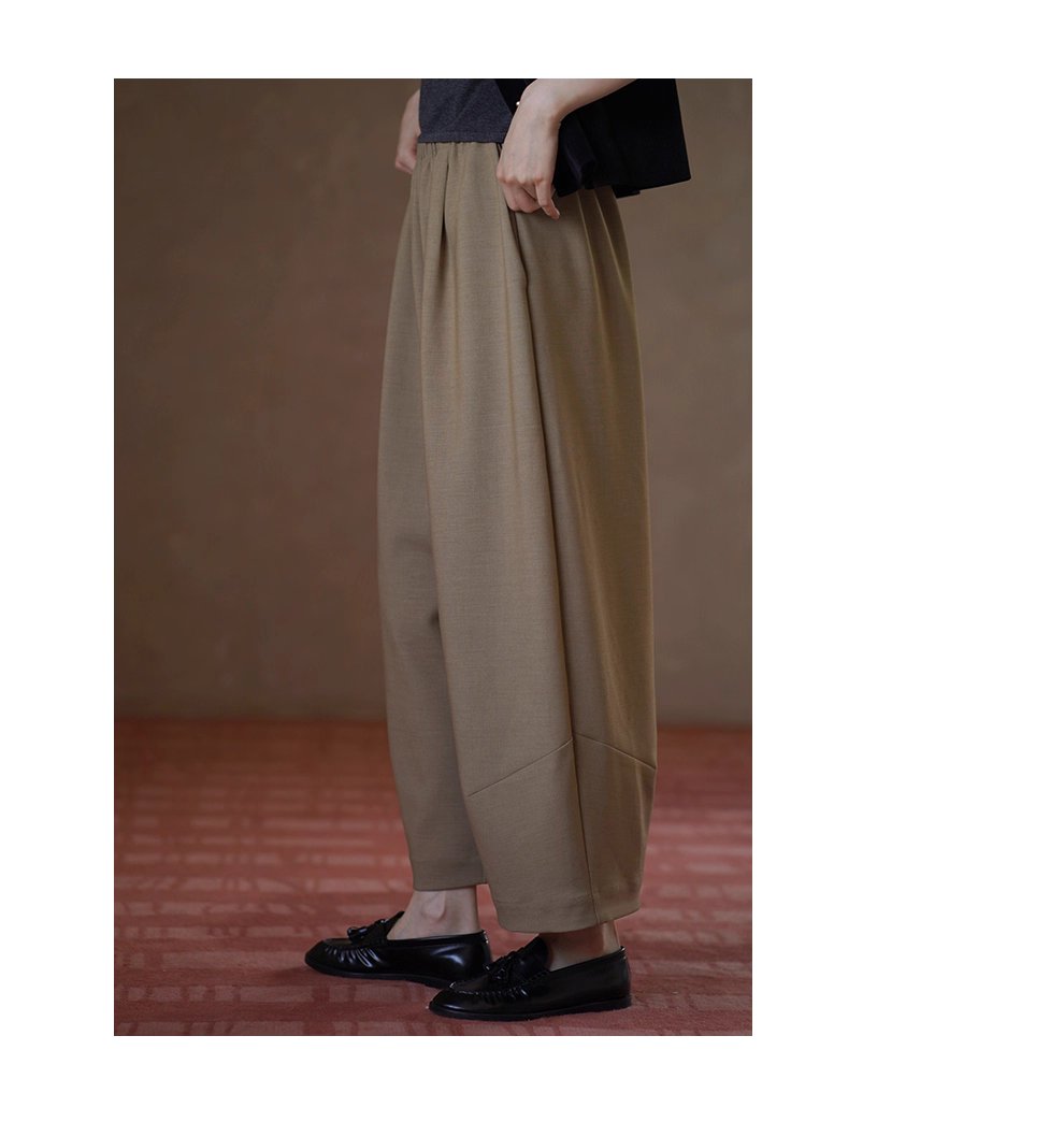 秋日慵懶氛圍鬆緊高腰不挑人顯瘦通勤寬鬆直筒遮肉長褲