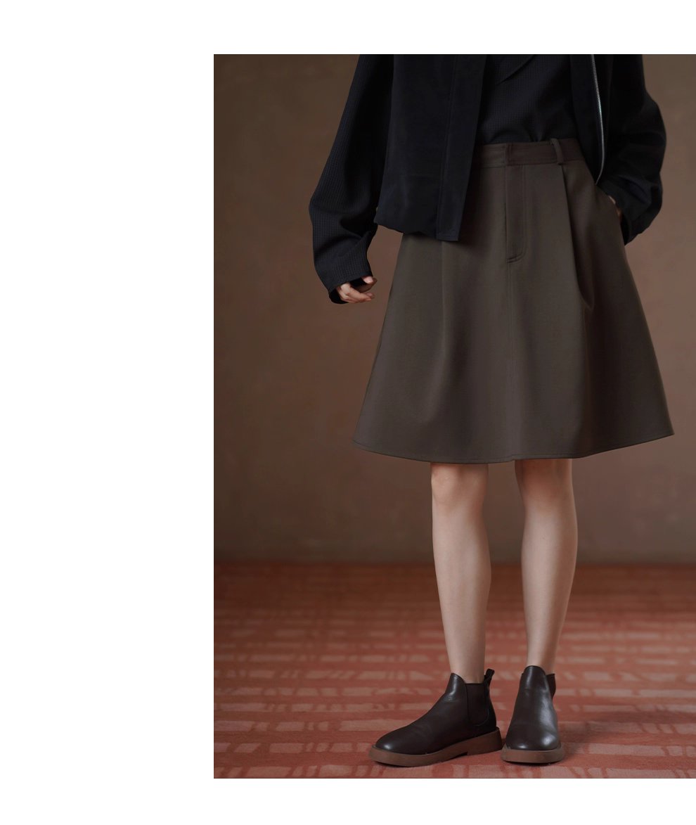 俐落剪裁綿羊毛混紡挺括西裝布料高腰A字顯瘦高腰半身裙