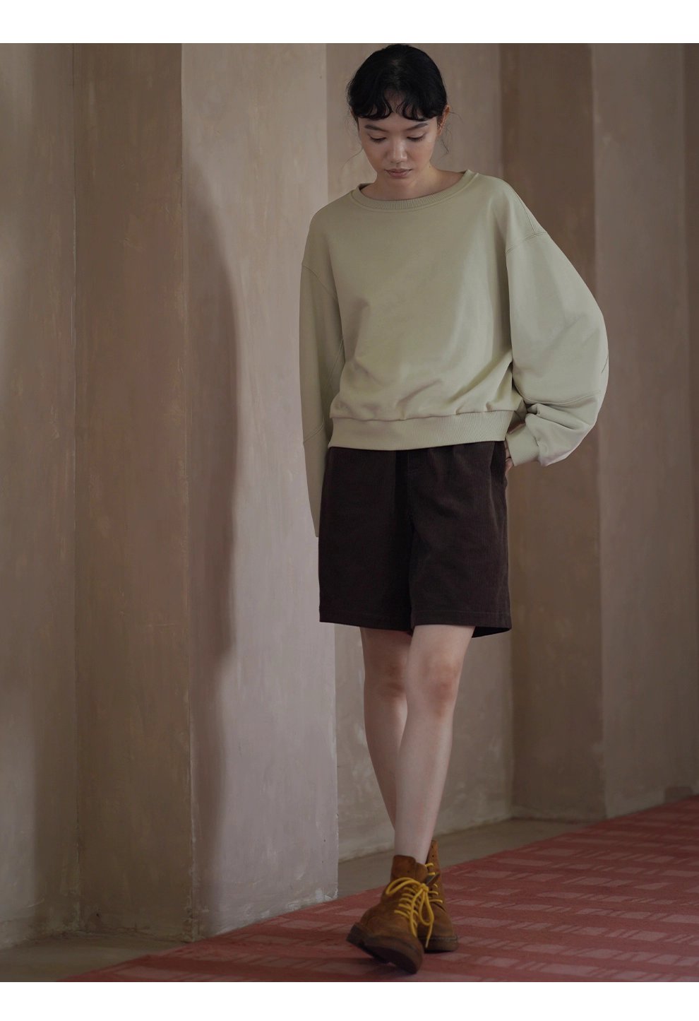 青芒椰椰衛衣寬鬆落肩長袖圓領顯瘦軟糯棉感休閒上衣女