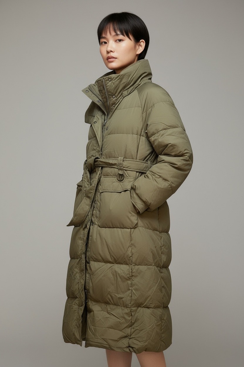 收腰顯瘦保暖白鴨絨大翻領百搭羽絨服中長款外套