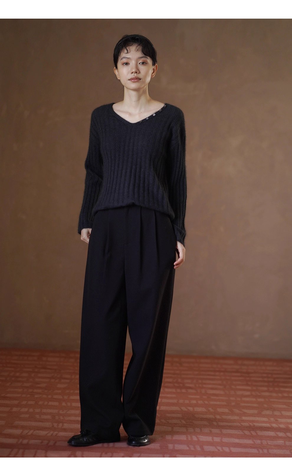 長腿基因側邊雙腰袢設計高腰顯瘦品質通勤寬鬆直筒長褲