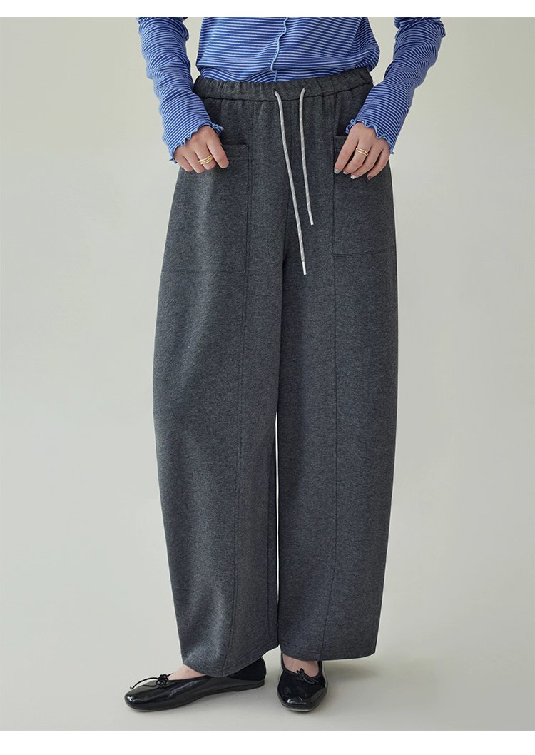 韓系灰色高腰休閒衛褲女秋季新款寬腿百搭彎刀褲