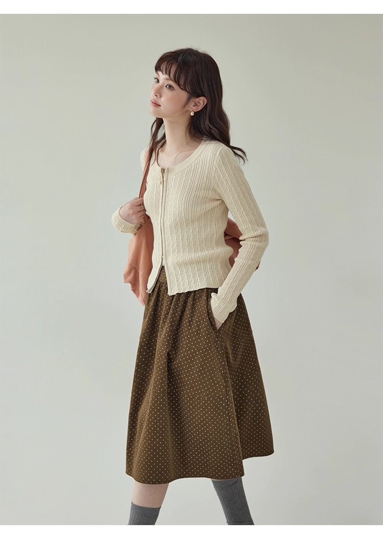 純色麻花雙頭拉鍊針織衫女秋季新款修身純棉上衣