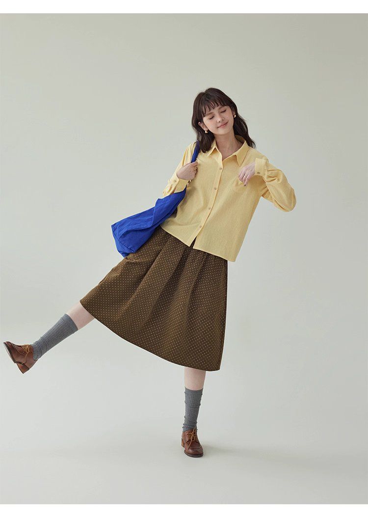 復古波點燈芯絨半身裙女秋冬新款高腰純棉a字裙