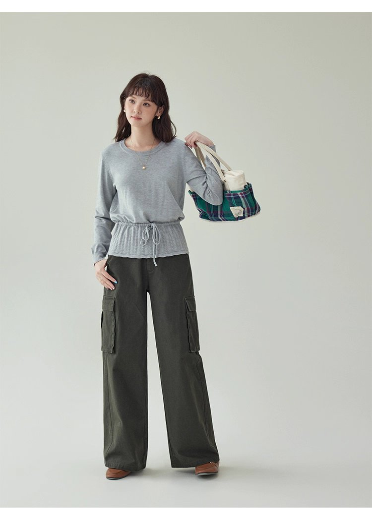 小眾抽繩提花下擺針織衫女秋季新款長袖內搭上衣,小眾抽繩提花下擺針織衫女秋季新款長袖內搭上衣,HBEW1094,小眾抽繩提花下擺針織衫女秋季新款長袖內搭上衣,簡約大方,抽繩衣襬